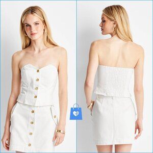 Large - Womens Button-Front Denim Corset - Future Collective - White